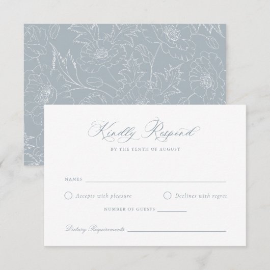 Elegant Dusty Blue Floral Wreath Wedding RSVP Kaar Kaart (Voorkant / Achterkant)