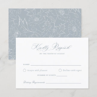 Elegant Dusty Blue Floral Wreath Wedding RSVP Kaar Kaart