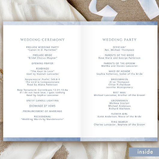 Elegant Dusty Blue Folded Wedding Ceremony Program