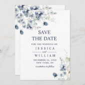 Elegant Dusty Blue Foliage Wedding Save the Date (Voorkant / Achterkant)