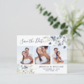 Elegant Dusty Blue Foliage Wedding Save the Date Aankondigingskaart (Staand voorkant)