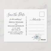 Elegant Dusty Blue Foliage Wedding Save the Date Briefkaart (Achterkant)