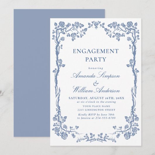 Elegant Dusty Blue French Garden ENGAGTY Kaart (Voorkant / Achterkant)