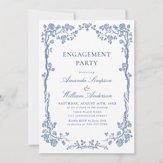Elegant Dusty Blue French Garden ENGAGTY Kaart (Voorkant)
