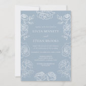 Elegant Dusty Blue French Roses Wedding Kaart (Voorkant)