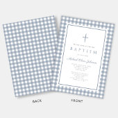 Elegant Dusty Blue Gingham Boy Baptism Kaart