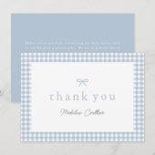 Elegant Dusty Blue Gingham Boys Baby shower Bedankkaart (Voorkant / Achterkant)