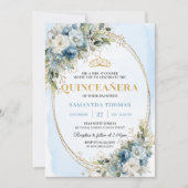 Elegant Dusty Blue Gold Greenery Quince Invitation (Devant)