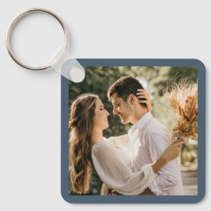 Elegant Dusty Blue Gray Couple Photo Wedding Favor Sleutelhanger