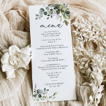 Elégant Dusty Blue Green Menu Mariage<br><div class="desc">Conçu pour correspondre à notre collection Boho Greenery mariage,  ce Modèle de menu personnalisable propose des feuilles de verdure à l'aquarelle mélangée avec un serif élégant en noir,  avec un monogramme sur le dos. Éléments correspondants disponibles.</div>