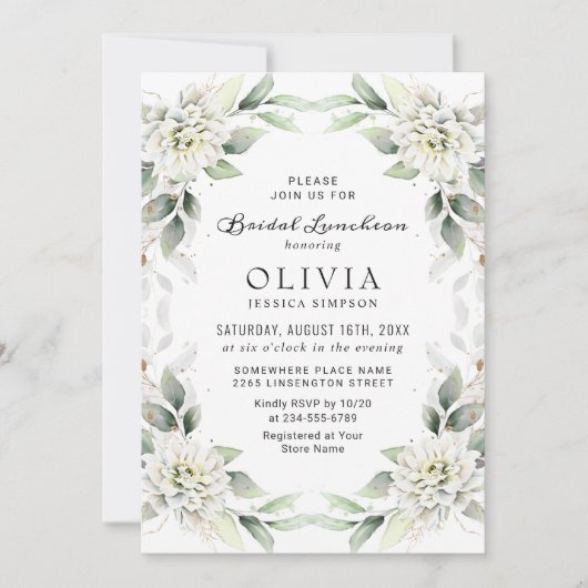 Elegant Dusty Blue Greenery Bridal Luncheon Kaart (Voorkant)