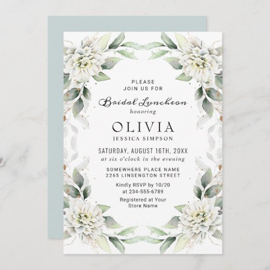 Elegant Dusty Blue Greenery Bridal Luncheon Kaart (Voorkant / Achterkant)