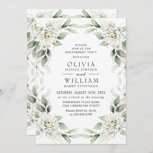 Elegant Dusty Blue Greenery Engagement Party Kaart (Voorkant / Achterkant)