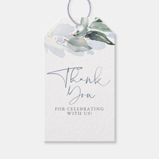 Elegant Dusty Blue Greenery Hartelijk dank Cadeaulabel (Voorkant)
