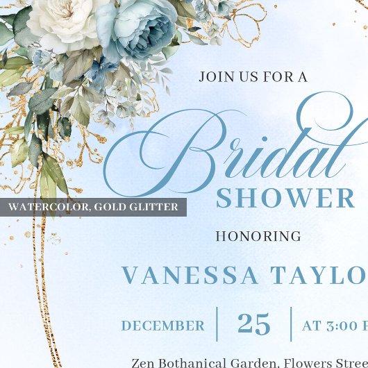 Elegant Dusty Blue Greenery Script Bridal Shower Kaart