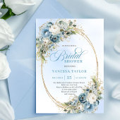 Elegant Dusty Blue Greenery Script Bridal Shower Kaart