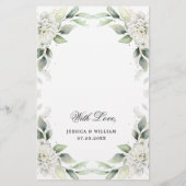 Elegant Dusty Blue Greenery Wedding Dinner Menu (Achterkant)