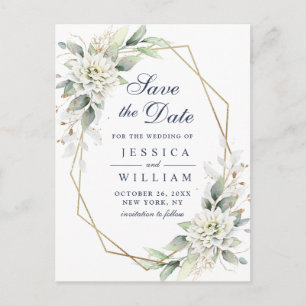 Elegant Dusty Blue Greenery Wedding Save the Date Briefkaart
