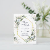 Elegant Dusty Blue Greenery Wedding Save the Date Briefkaart (Staand voorkant)