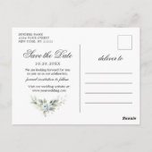 Elegant Dusty Blue Greenery Wedding Save the Date Briefkaart (Achterkant)