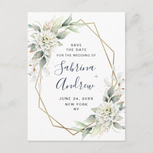 Elegant Dusty Blue Greenery Wedding Save the Date Briefkaart