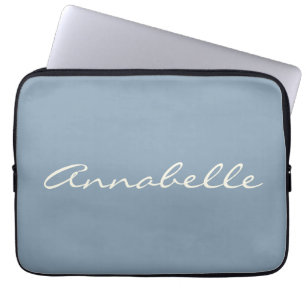 Elegant Dusty Blue Handwrity Script Name Custom Laptop Sleeve
