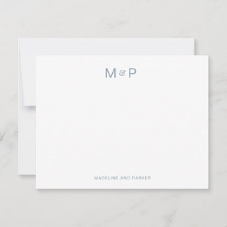 Elegant Dusty Blue Hedendaags Koppel Monogram Notitiekaartje