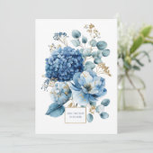 Elegant Dusty Blue Hydrangea Gold Glitter Kaart (Staand voorkant)