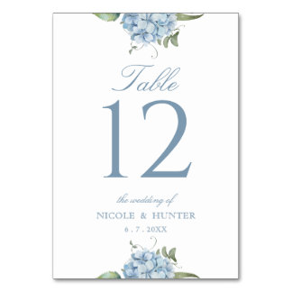 Elegant Dusty Blue Hydrangea Wedding Table Number Kaart