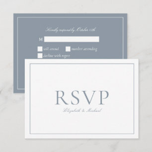 Elegant Dusty Blue Kalligrafie Script Bruiloft RSV RSVP Kaartje