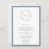 Elegant Dusty Blue Leaf Wreater Monogram Wedding Kaart (Voorkant)