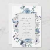 Elegant Dusty blue lijst bruiloft Kaart (Voorkant)
