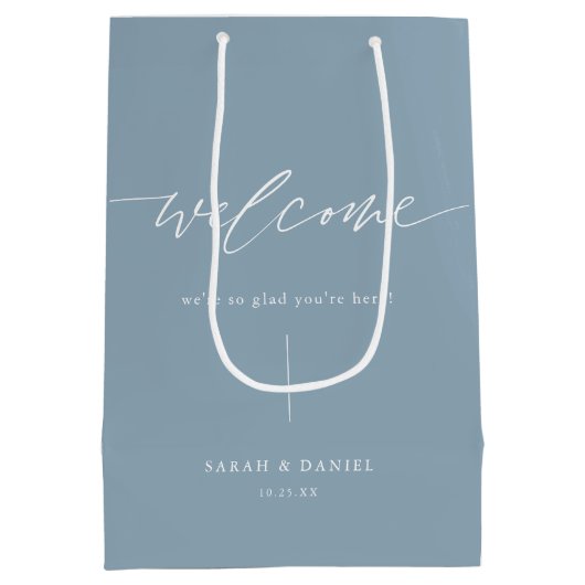 Élégant Dusty Blue Mariage Bienvenue Sacs cadeaux (Dos)