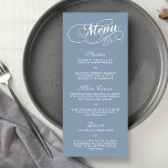 Elégant Dusty Blue Mariage Menu Modèles<br><div class="desc">Célébrez dans le style avec ces cartes de menu tendance. Le libellé est facile à personnaliser et vos invités de dîner seront ravis lorsqu'ils reçoivent ces menus super élégants.</div>