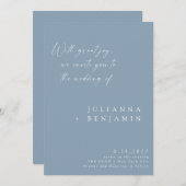 Elegant Dusty Blue Minimalist Chic Script Weddensc Kaart (Voorkant / Achterkant)