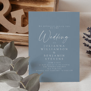 Elegant Dusty Blue Minimalist Script Wedding Kaart