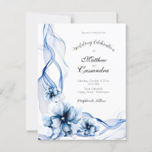 Elegant Dusty Blue Navy Bloemen Bruiloft Briefkaart