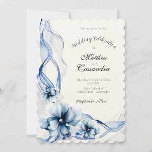Elegant Dusty Blue Navy Bloemen Bruiloft Kaart