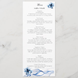 Elegant Dusty Blue Navy Bloemen Bruiloft Menu