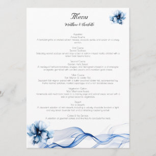 Elegant Dusty Blue Navy Bloemen Bruiloft Menu