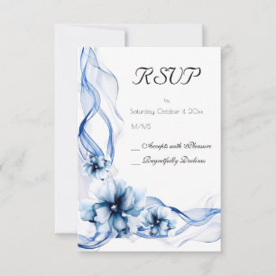 Elegant Dusty Blue Navy Bloemen Bruiloft RSVP Kaartje