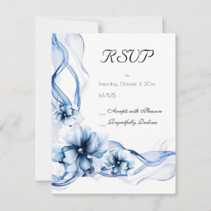 Elegant Dusty Blue Navy Bloemen Bruiloft RSVP Kaartje