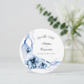 Elegant Dusty Blue Navy Bloemen Bruiloft Save The Date (Staand voorkant)