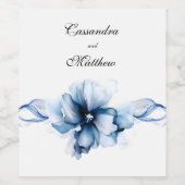 Elegant Dusty Blue Navy Bloemen Bruiloft Wijn Etiket (Enkel label)