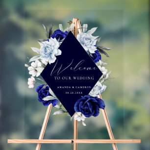 Elégant Dusty Blue Navy Floral Mariage Bienvenue