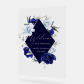 Elégant Dusty Blue Navy Floral Mariage Bienvenue (Angle)