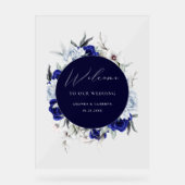 Elégant Dusty Blue Navy Floral Mariage Bienvenue (Recto)