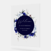 Elégant Dusty Blue Navy Floral Mariage Bienvenue (Angle)
