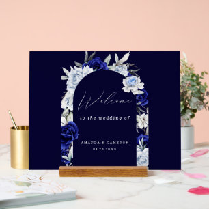 Elégant Dusty Blue Navy Floral Mariage Bienvenue