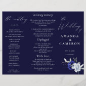 Elégant Dusty Blue Navy Floral Wedding Programme (Devant)